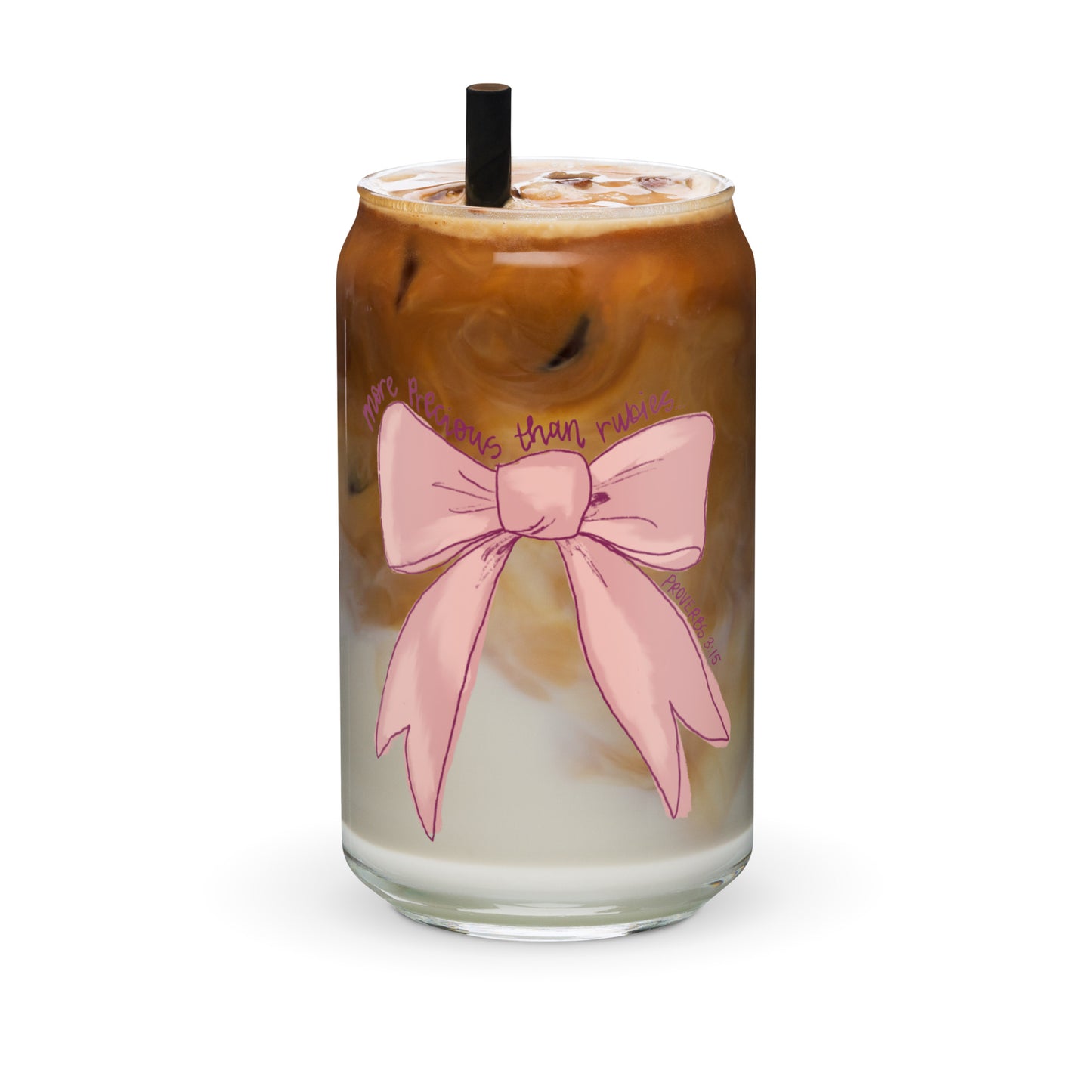 Pink bow and bible verse iced coffee Can-shaped glass for her
