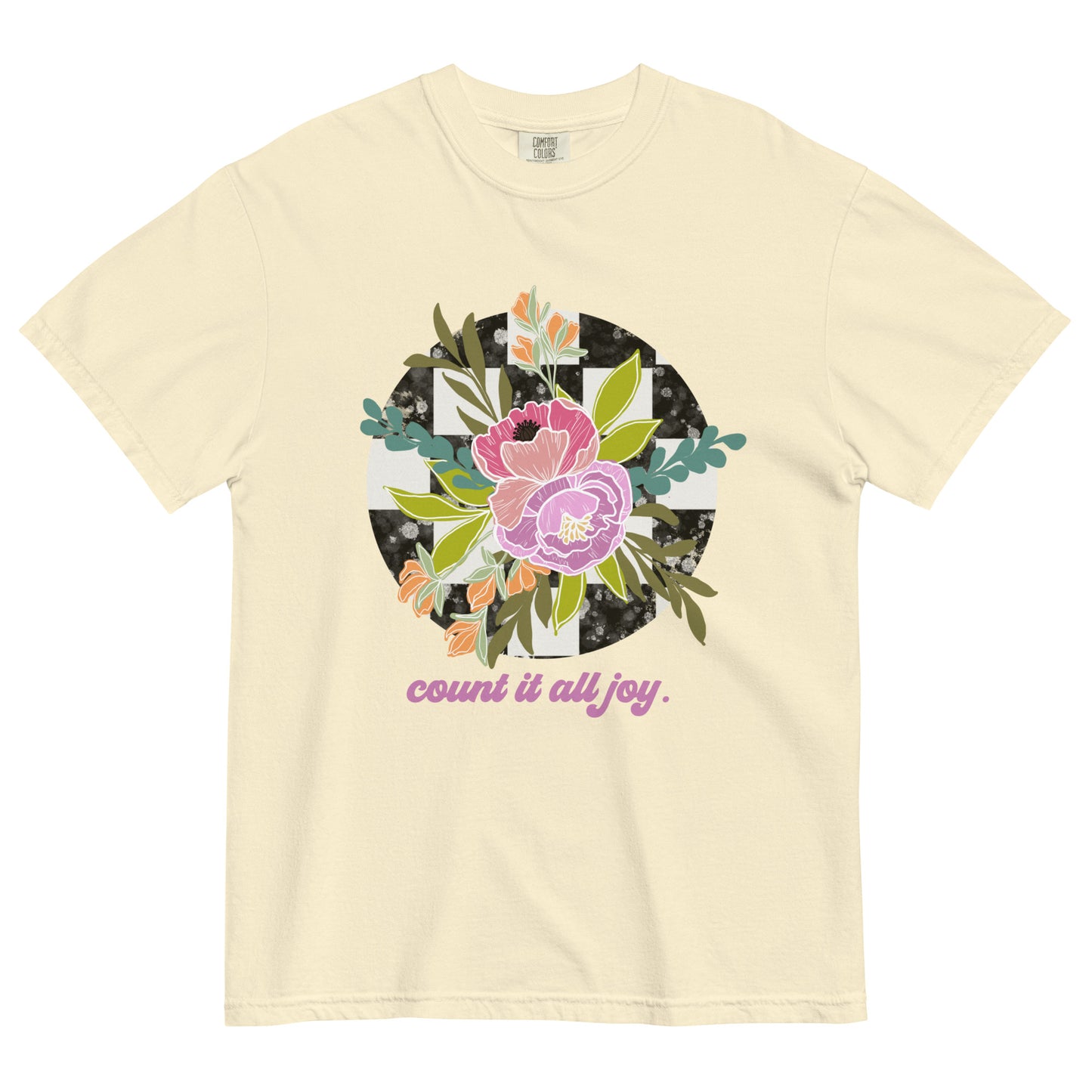 Checkered floral Christian scripture comfort colors tee