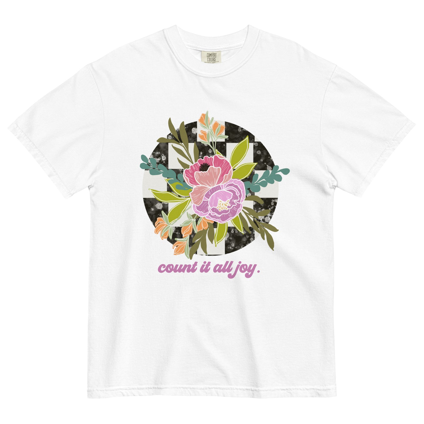 Checkered floral Christian scripture comfort colors tee