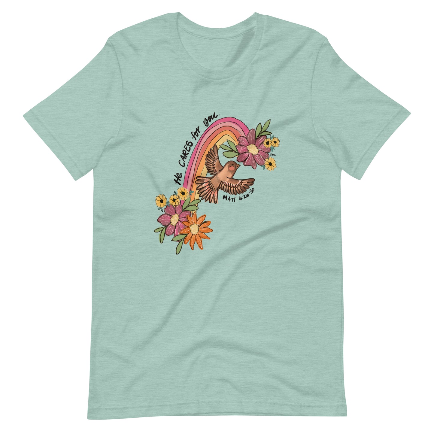HE CARES adult t-shirt