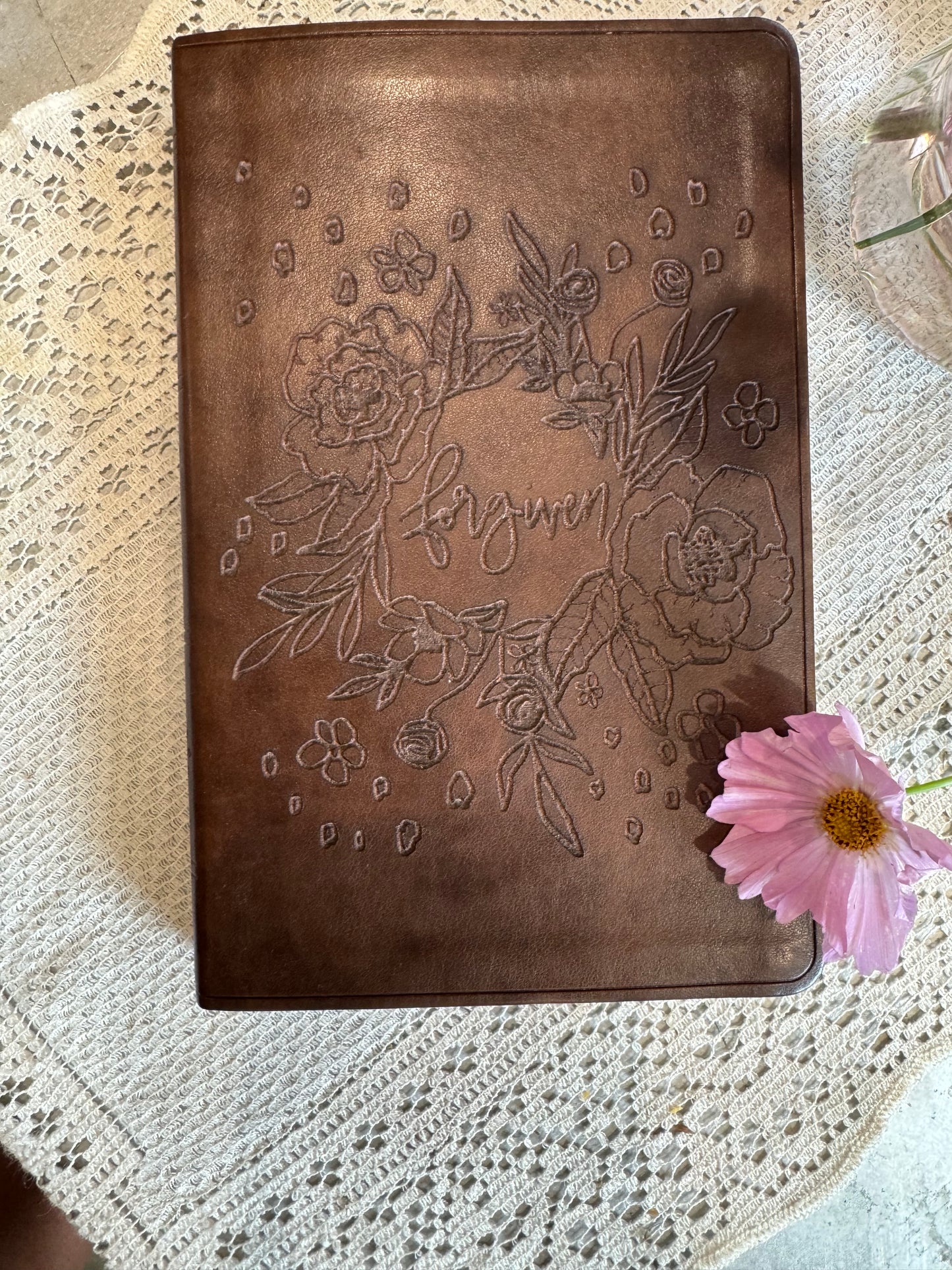 Forgiven floral engraved faux leather ESV bible