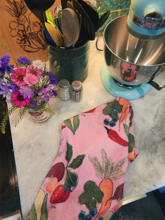 Pink fruit and veggie Hand towel