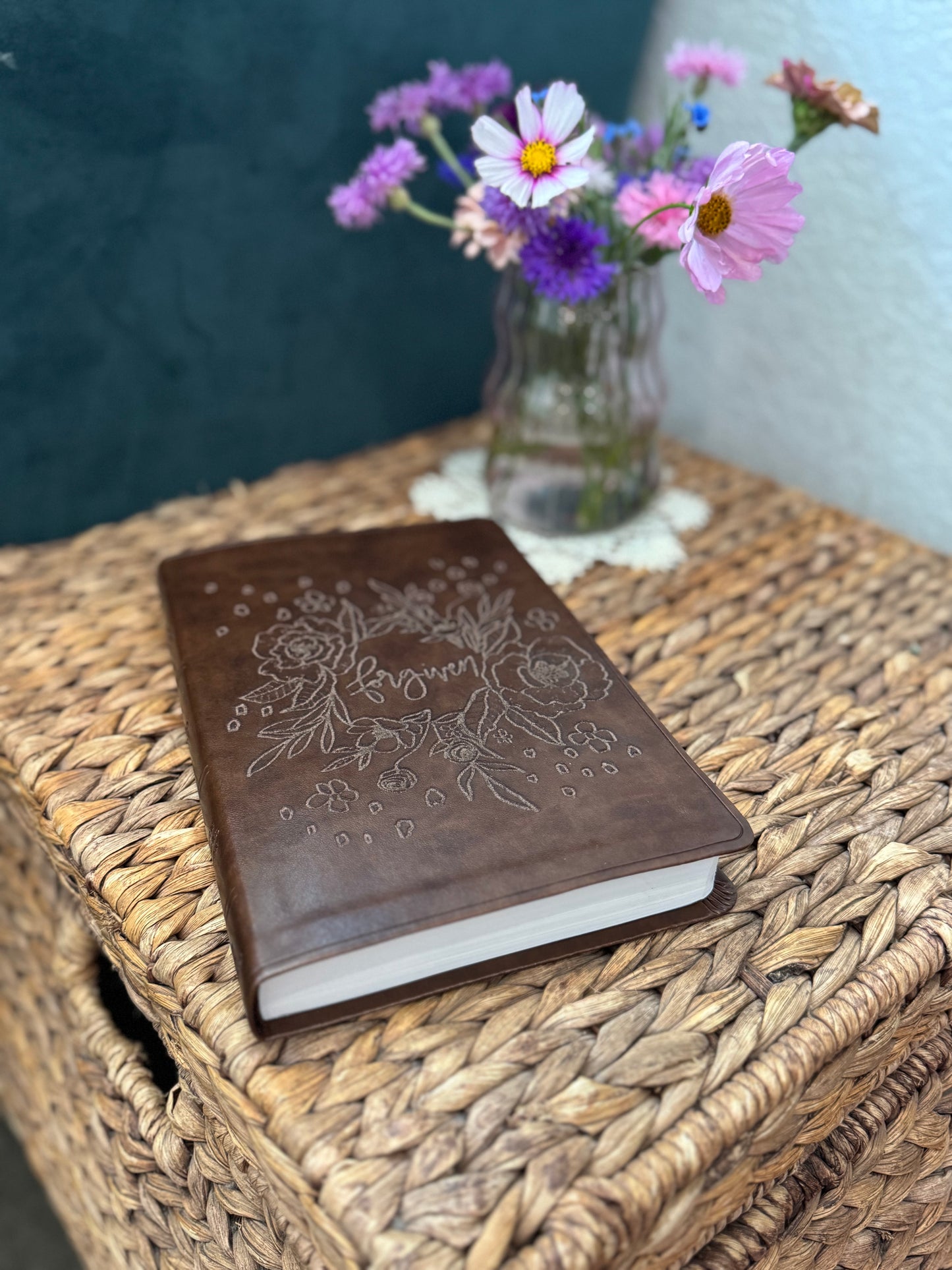 Forgiven floral engraved faux leather ESV bible