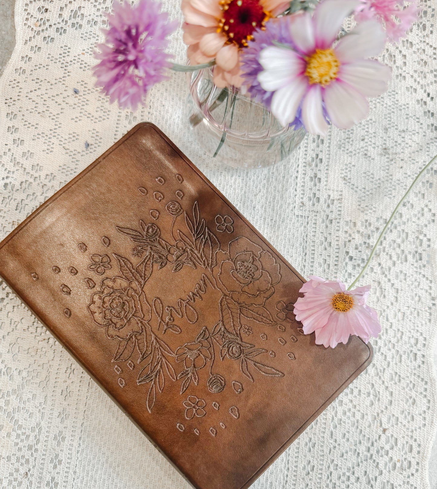 Forgiven floral engraved faux leather ESV bible
