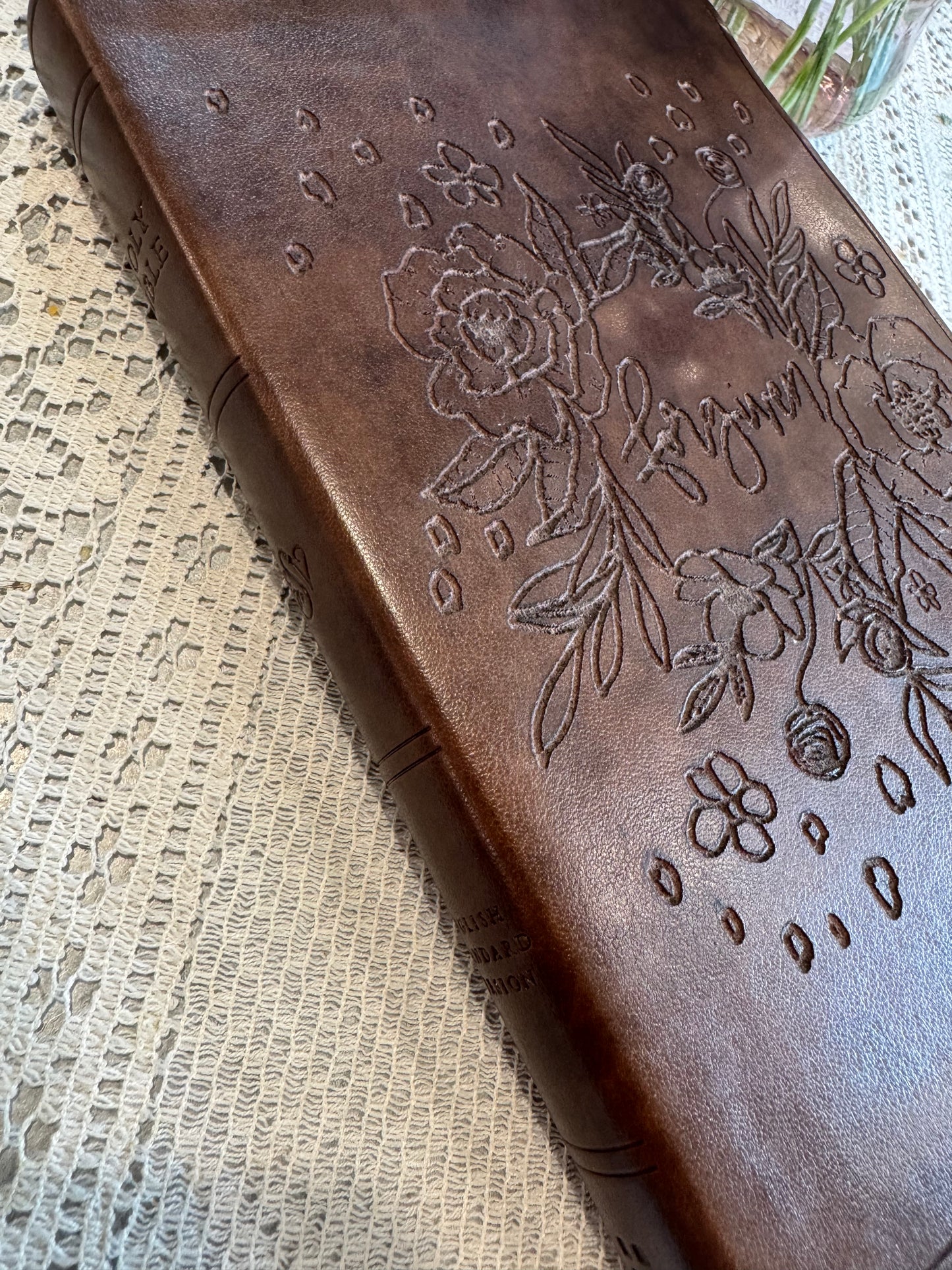Forgiven floral engraved faux leather ESV bible