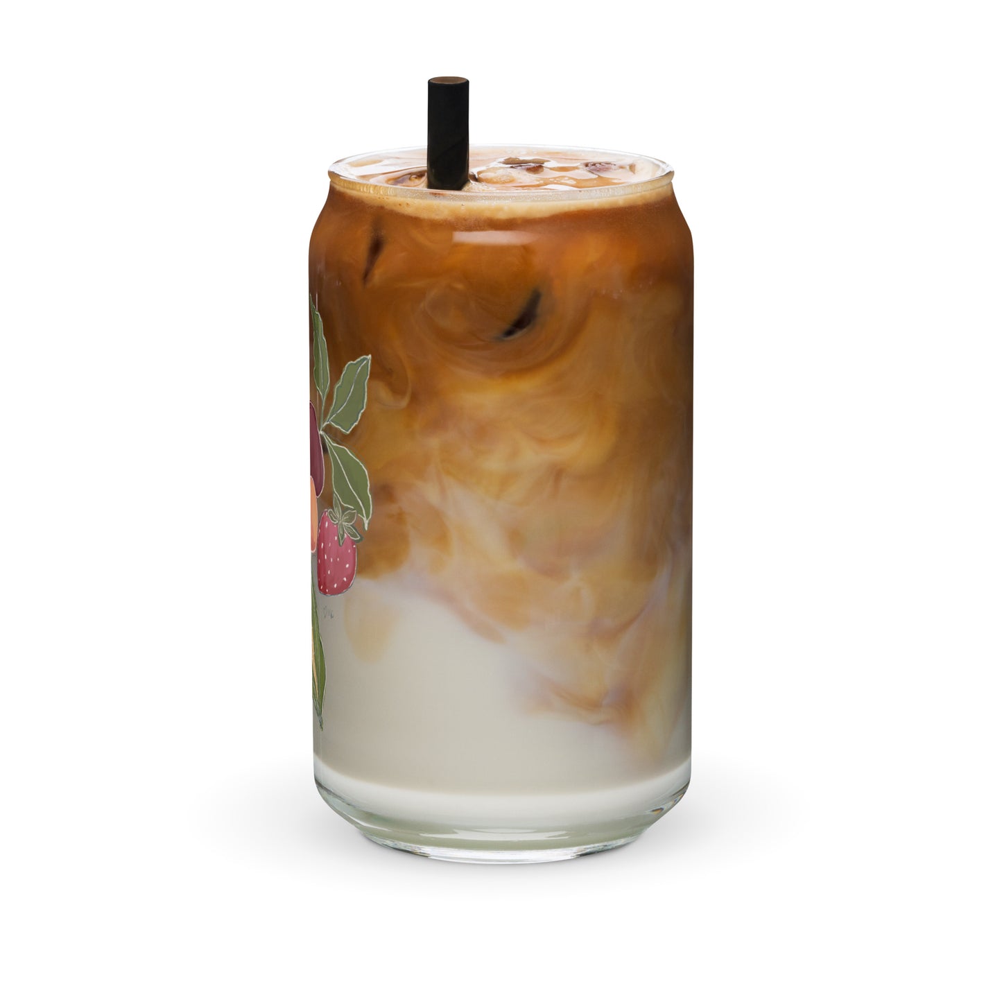 Farm veggies beer can shaped glass for iced coffee, smoothie glass cup, trendy Can-shaped glass gift for her, homestead gift