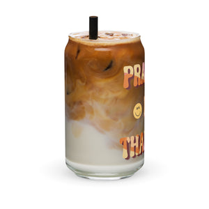 Pray and be thankful iced coffee beer can-shaped glass