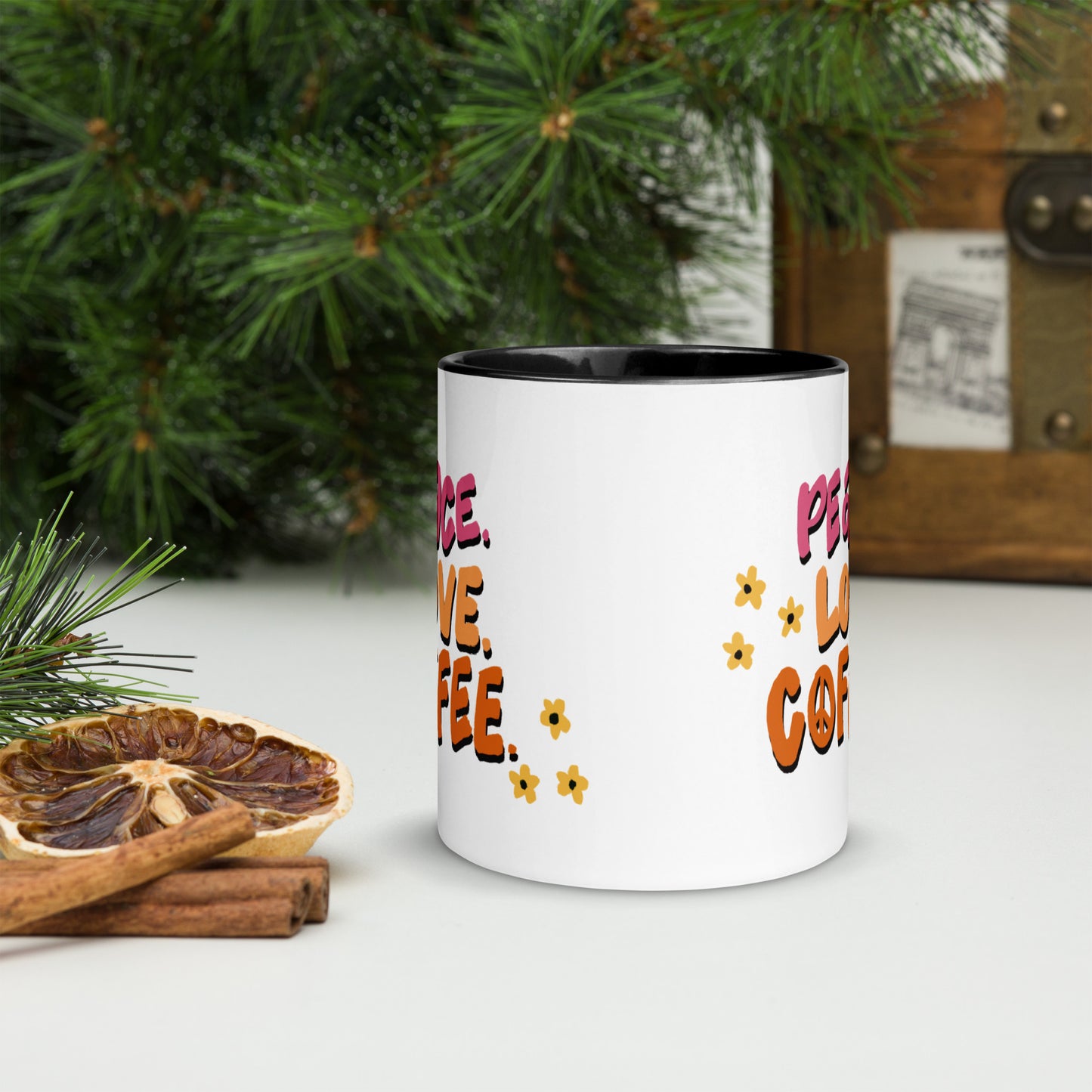 Peace love coffee Mug with Color Inside
