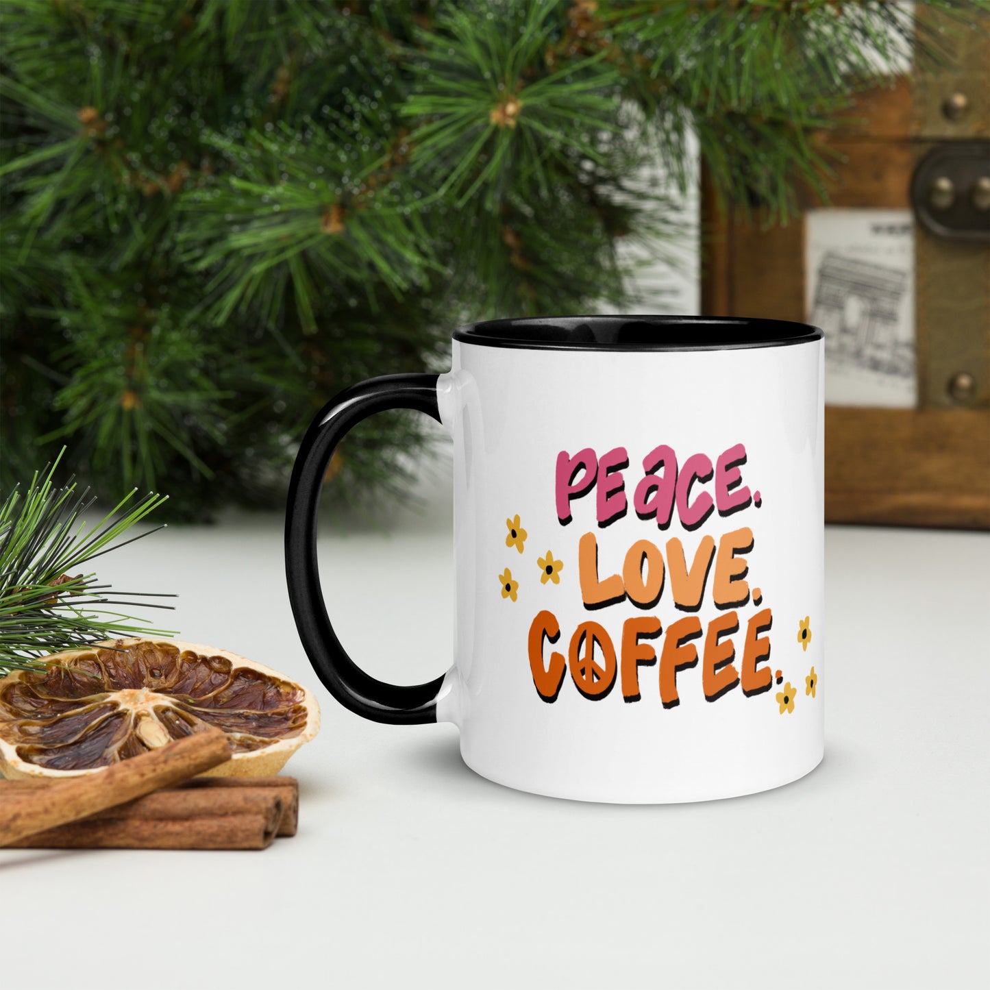 Peace love coffee Mug with Color Inside