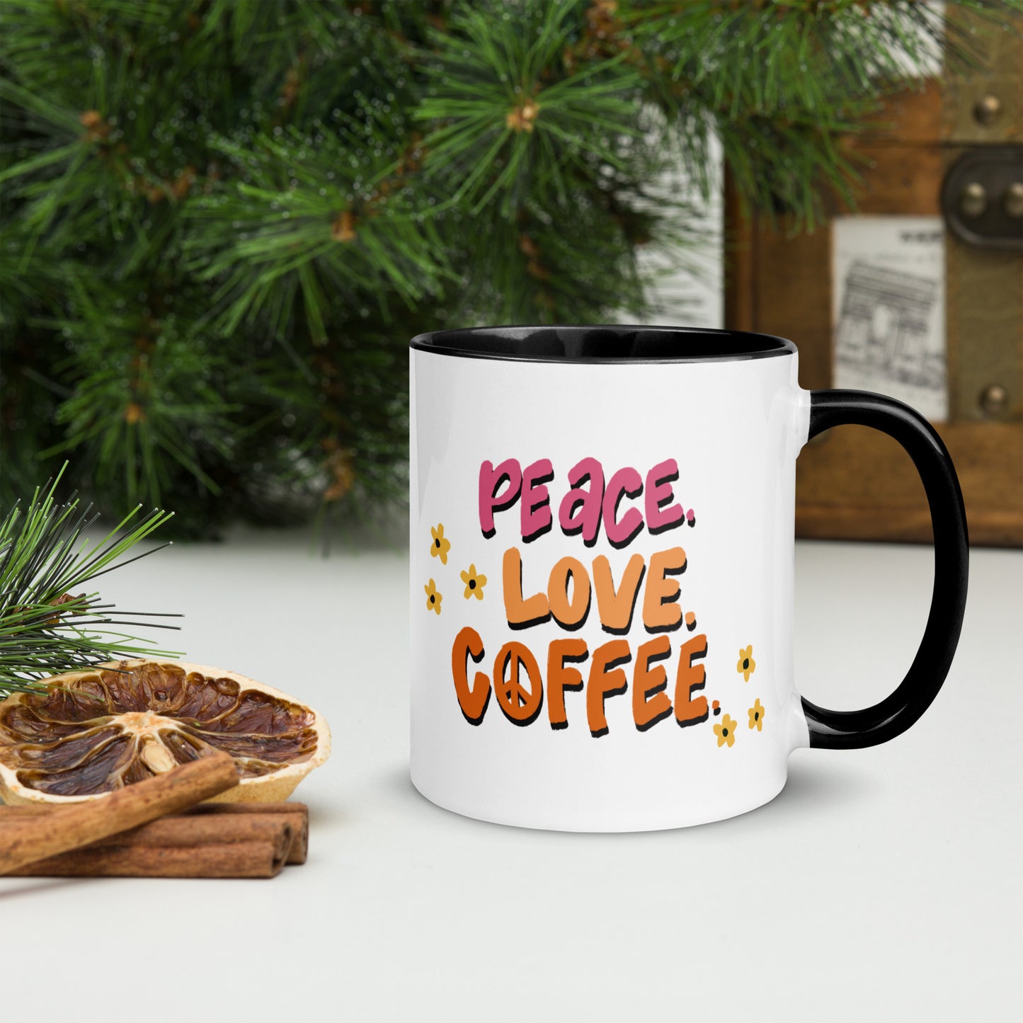 Peace love coffee Mug with Color Inside