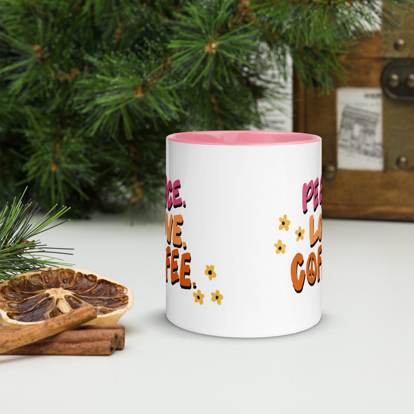 Peace love coffee Mug with Color Inside