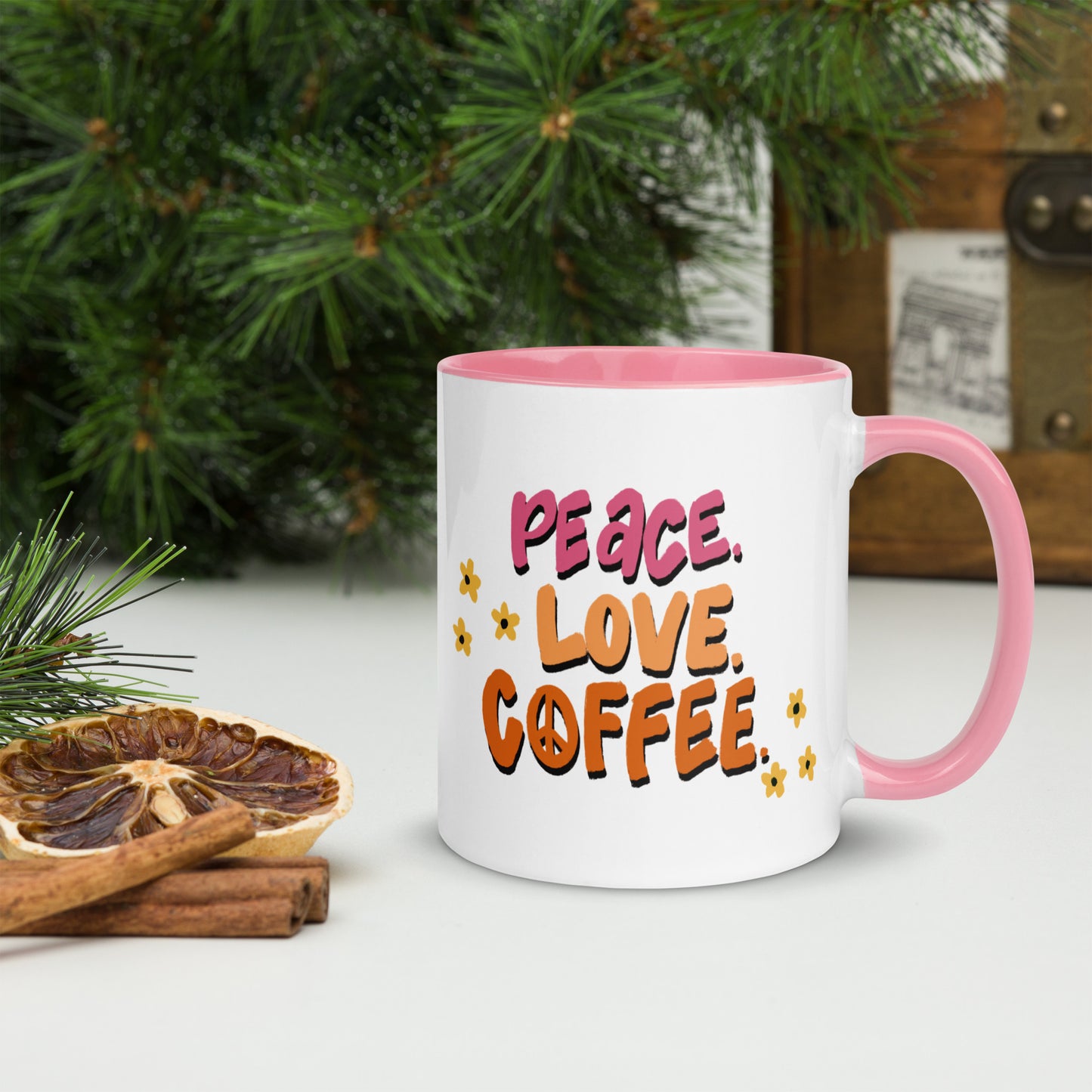 Peace love coffee Mug with Color Inside
