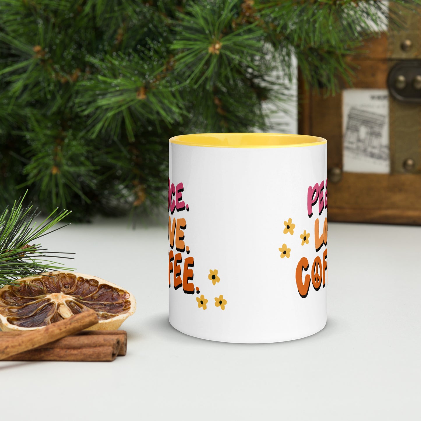 Peace love coffee Mug with Color Inside