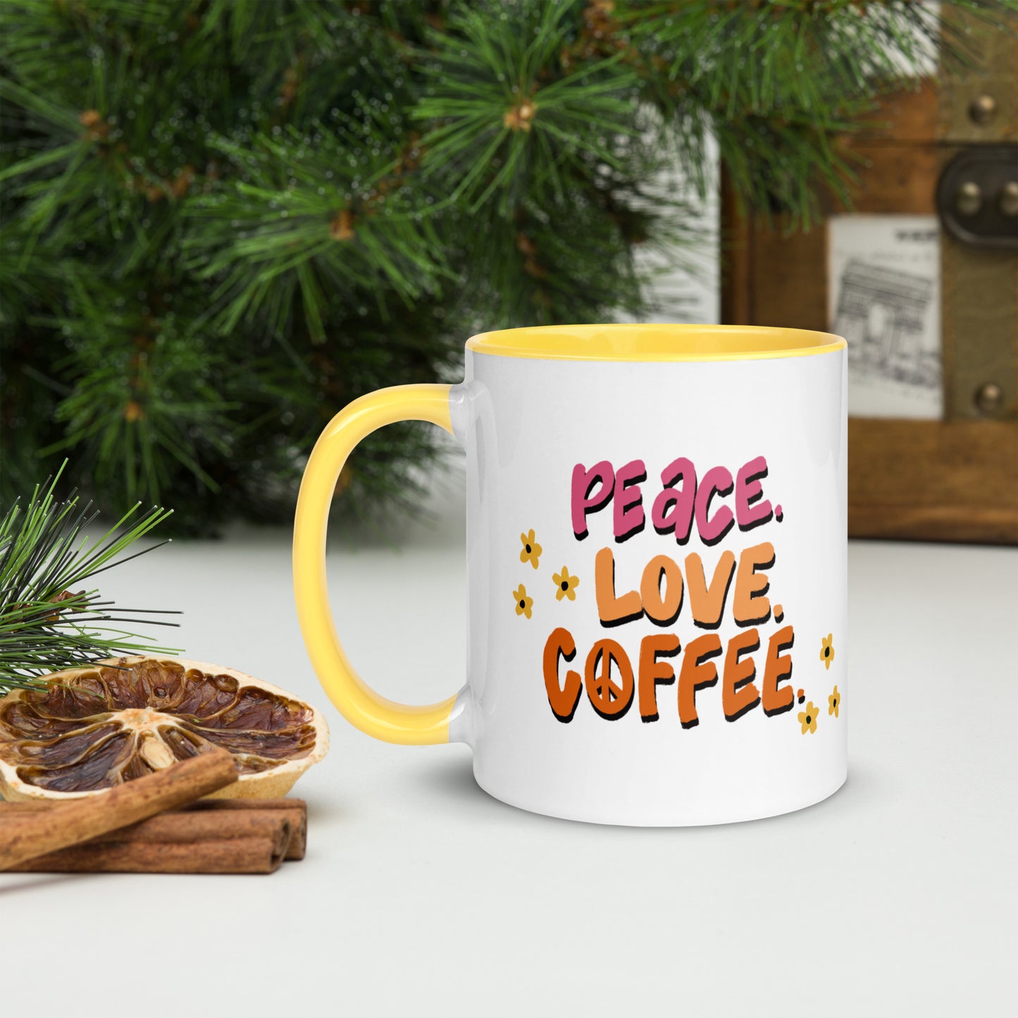 Peace love coffee Mug with Color Inside
